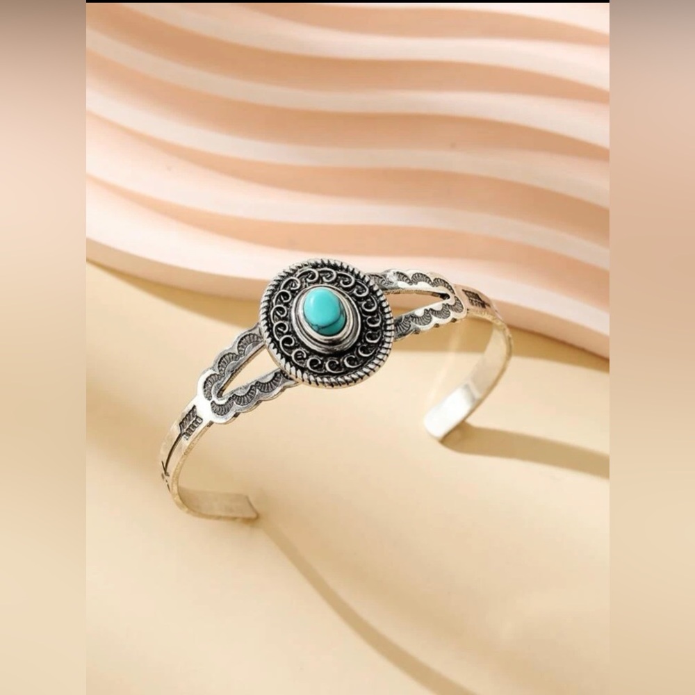 Turquoise Decor Cuff Bangle - Picture 3 of 5
